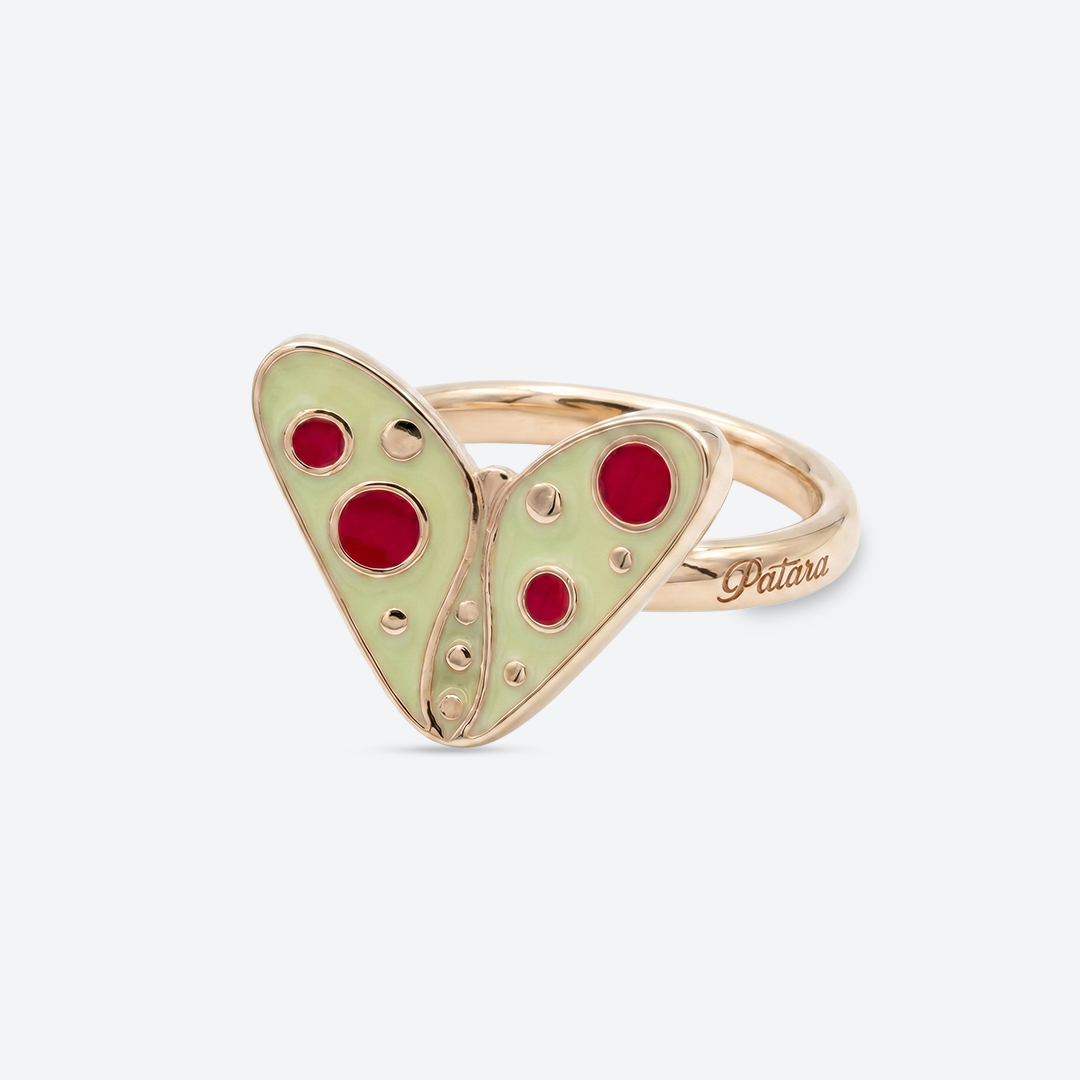 BEXİ Anneau - Émail vert clair - cerise — Or jaune
