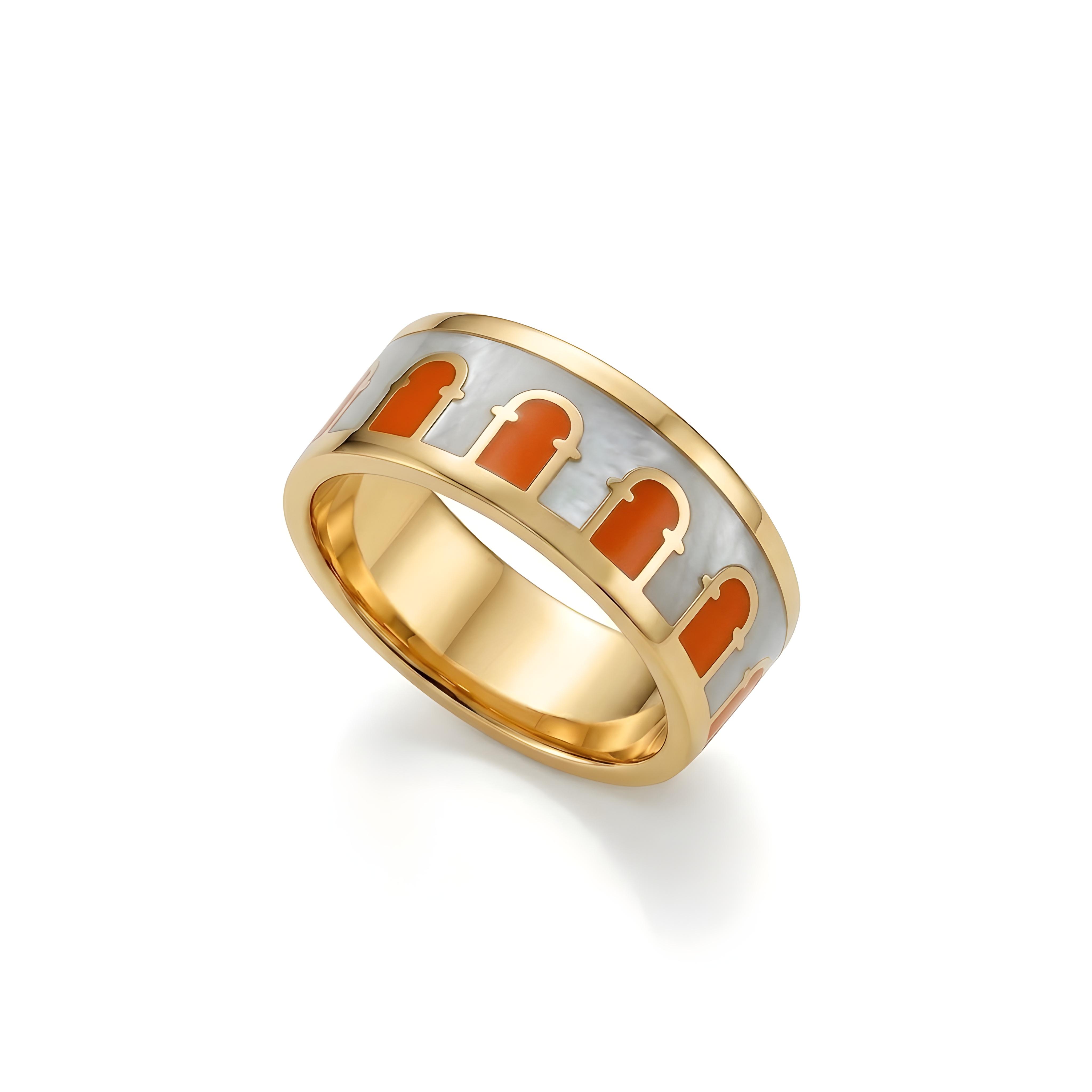 COLLESEUM Ring – Weiß-Orange-Emaille — Gelbes Gold