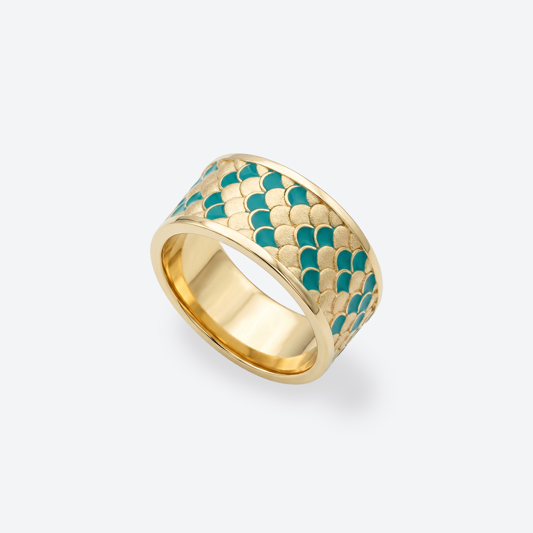 CHIMERA Ring — зелёная эмаль — Жёлтое золото