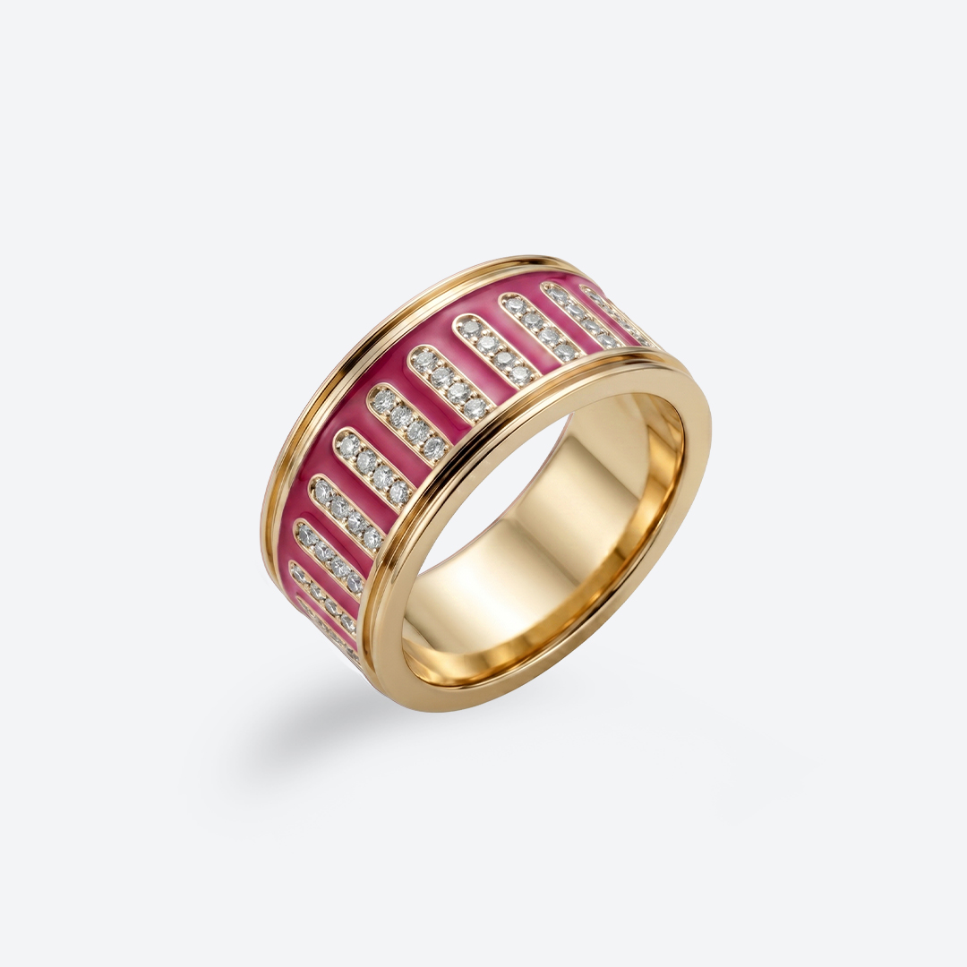 COLLUM Rosa Emaille-Ring — Gelbes Gold