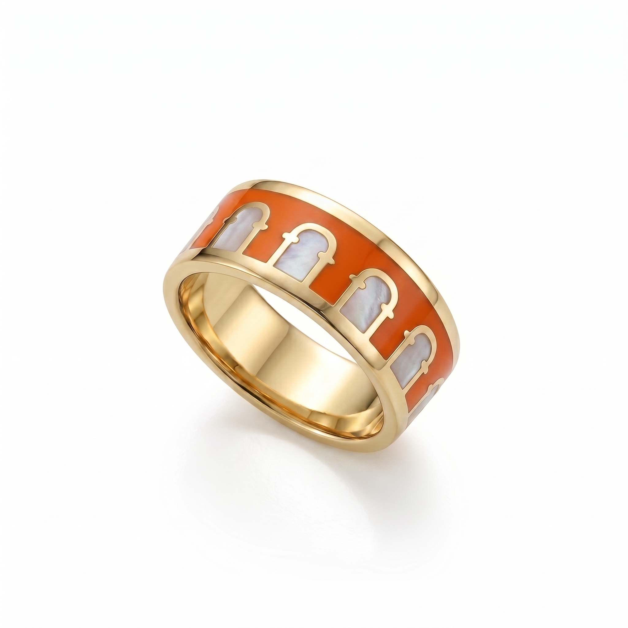 COLLESEUM Ring – Orange-Weißer Emaille — Gelbes Gold